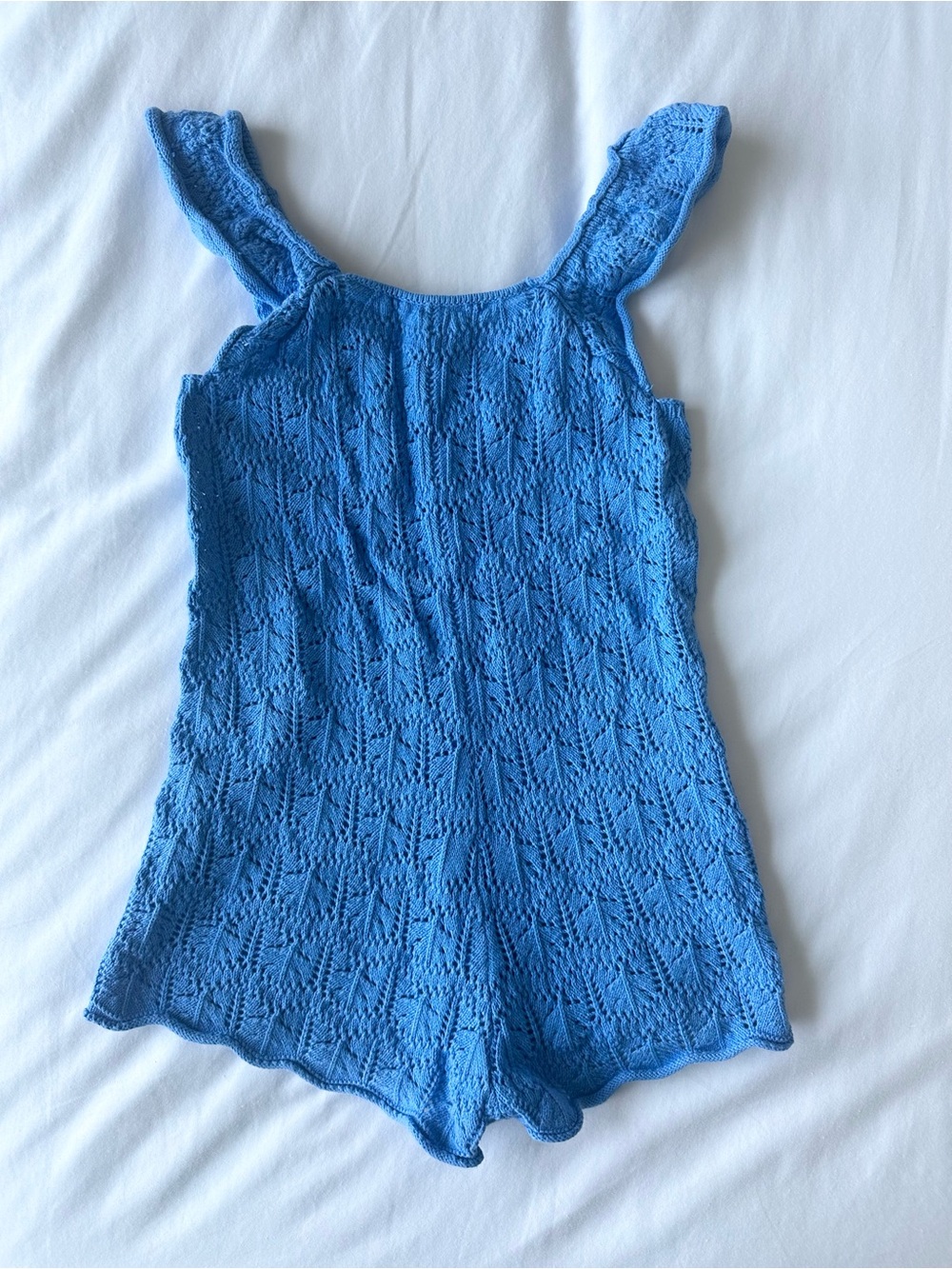 ZARA Kid’s Blue Knit Romper with Ruffled Straps Size 5-6